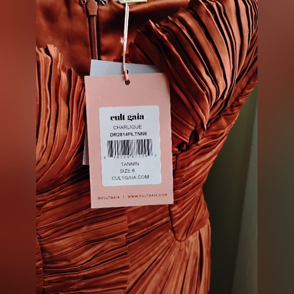 NEW Cult Gaia Charlique Ruched Pleated Strapless Peplum Brown Mini Dress Size 6